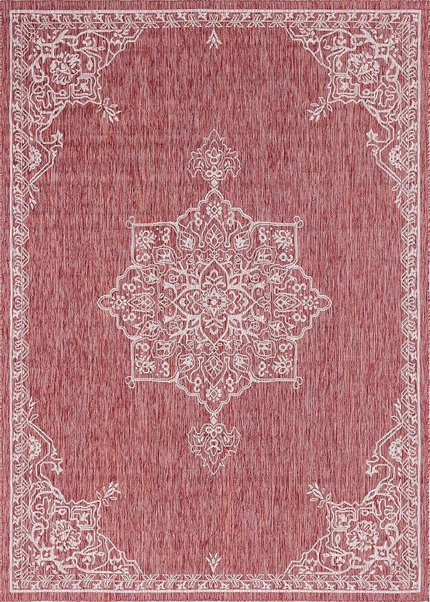 Unique Loom Outdoor Traditional Collection Area Rug - Antique (7' 1" x 10' Rectangle, Rust Red/ Gray)