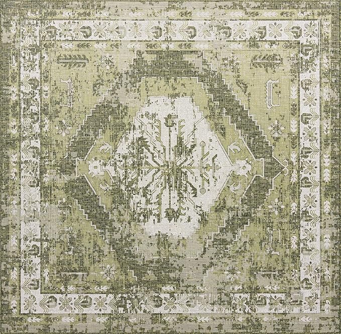Unique Loom Outdoor Traditional Collection Area Rug - Valeria (10' Square, Green/ Light Green)