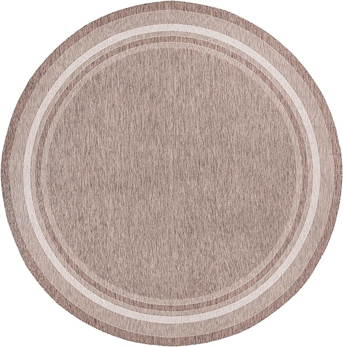 Unique Loom Outdoor Border Collection Area Rug - Soft Border (13' Round, Brown/ Ivory)