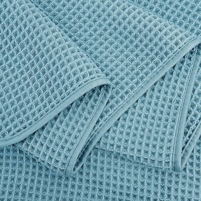POLYTE Microfiber Quick Dry Lint Free Bath Sheet, 70 x 35 in, Set of 2 (Green, Waffle Weave)