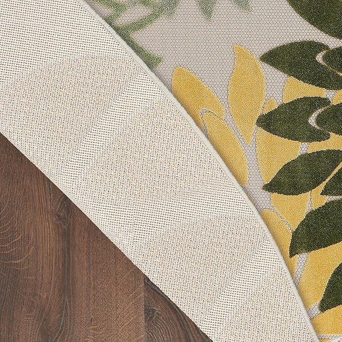 Nourison Home Aloha Indoor/Outdoor Green Multicolor 7'10" x Round Area Rug, Easy-Cleaning, Non Shedding, Bed Room, Living Room, Dining Room, Backyard, Patio, Deck (8 Round)