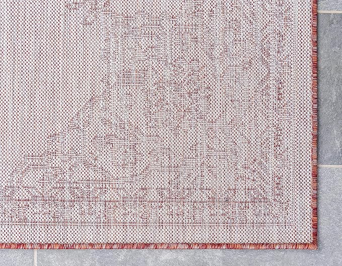 Unique Loom Outdoor Traditional Collection Area Rug - Antique (2' x 6' 1" Runner, Rust Red/ Gray)