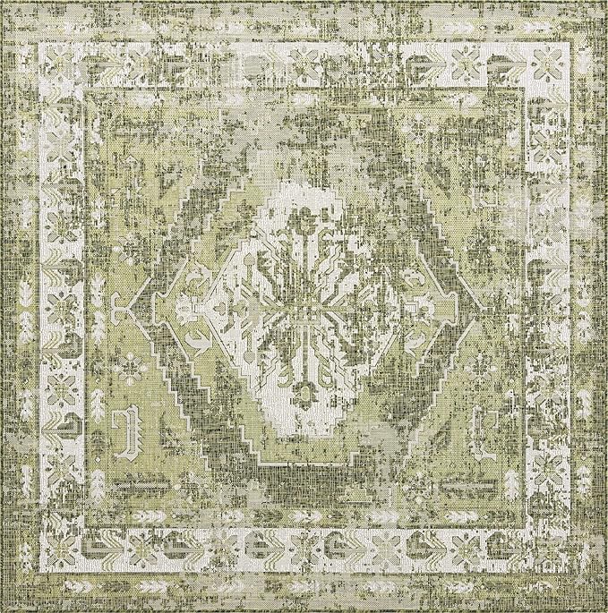 Unique Loom Outdoor Traditional Collection Area Rug - Valeria (7' 10" Square, Green/ Light Green)