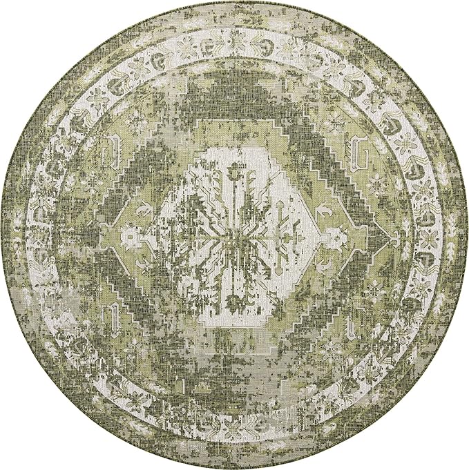 Unique Loom Outdoor Traditional Collection Area Rug - Valeria (10' Round, Green/ Light Green)