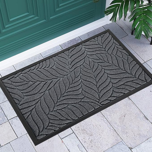 Yimobra Front Door Mat Outdoor Indoor, 36x24 All-Season Waterproof Welcome Mat, All-Weather Outside Entrance Mat, Non-Slip Patio Porch Doormat, Low Profile, Fade Resistant, Grey