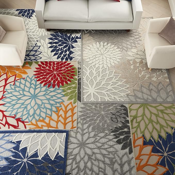 Nourison Aloha Indoor/Outdoor Blue/Multicolor 2' x 6' Area Rug, Tropical, Botanical, Easy Cleaning, Non Shedding, Bed Room, Living Room, Dining Room, Deck, Backyard, Patio (2x6)