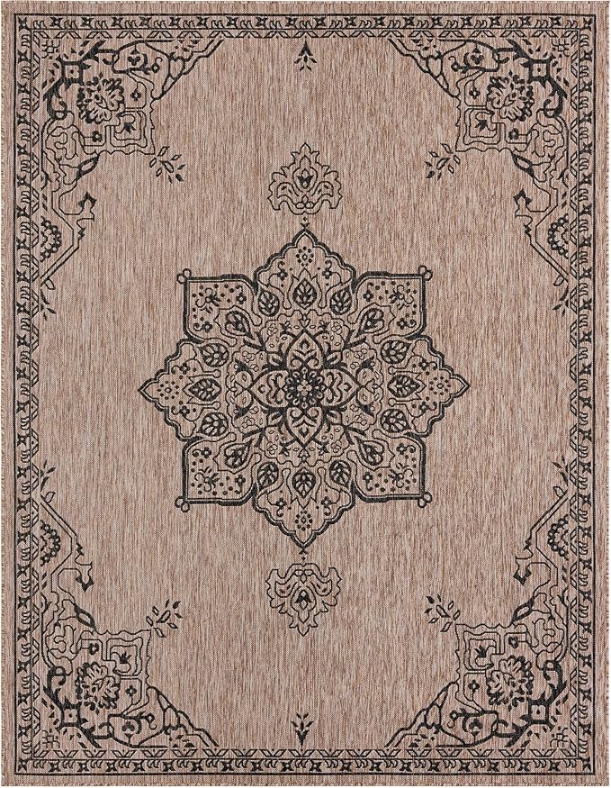 Unique Loom Outdoor Traditional Collection Area Rug - Antique (7' 10" x 10' Rectangle Beige/Black)