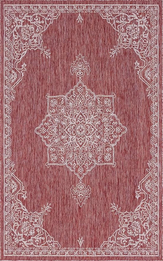 Unique Loom Outdoor Traditional Collection Area Rug - Antique (5' 1" x 8' Rectangle, Rust Red/ Gray)