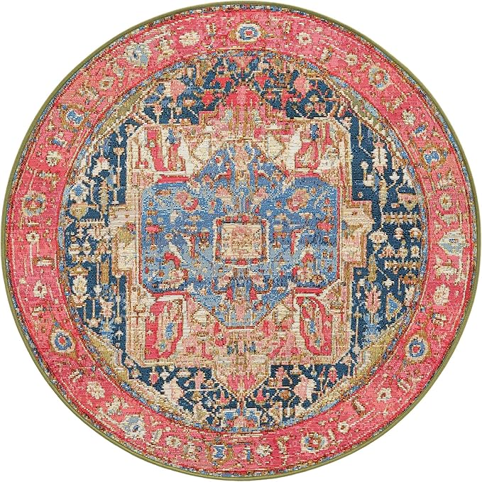 Unique Loom Outdoor Traditional Collection Area Rug - Limon (3' 1" Round Multi/Red)