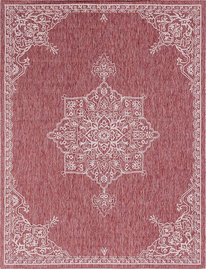 Unique Loom Outdoor Traditional Collection Area Rug - Antique (9' x 12' 2" Rectangle, Rust Red/ Gray)
