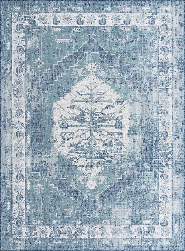 Unique Loom Outdoor Traditional Collection Area Rug - Valeria (9' x 12' 2" Rectangle, Blue/ Ivory)