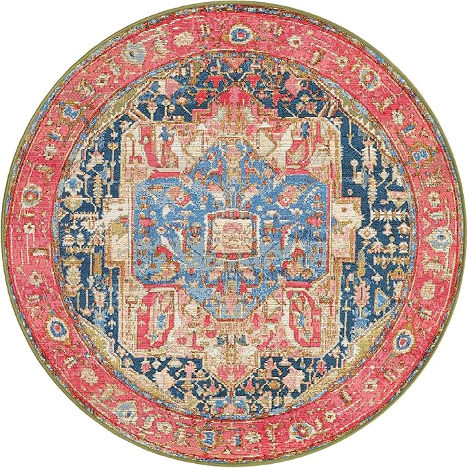 Unique Loom Outdoor Traditional Collection Area Rug - Limon (4' 1" Round Multi/Red)