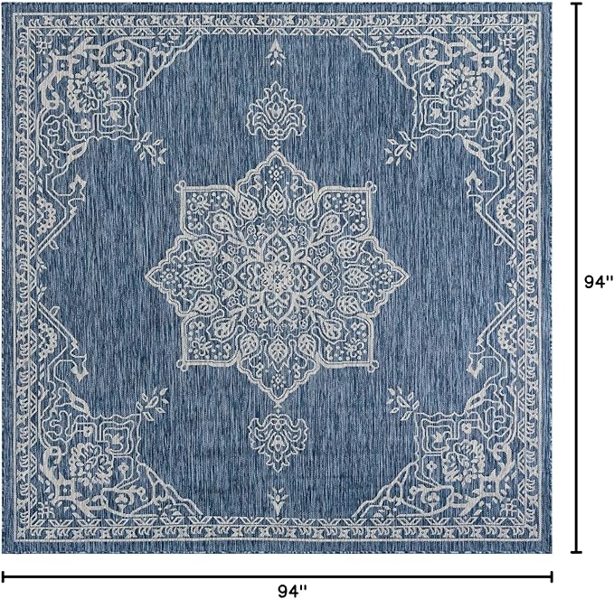 Unique Loom Outdoor Traditional Collection Area Rug - Antique (7' 10" Square Blue/Ivory)