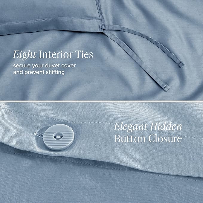 Bare Home 100% Organic Cotton Sateen Duvet Cover Set - Twin/Twin Extra Long - 400 Thread Count - Smooth Sateen Weave - Warm & Luxurious - Duvet Cover (Twin/Twin XL, Dusty Blue)