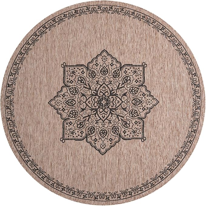 Unique Loom Outdoor Traditional Collection Area Rug - Antique (7' 10" Round Beige/Black)