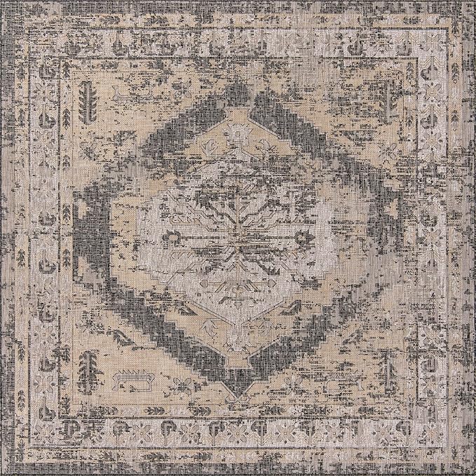 Unique Loom Outdoor Traditional Collection Area Rug - Valeria (13' Square Charcoal/Natural)