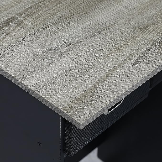 Furinno Go Green Home Laptop Notebook Computer Desk/Table with 2 Drawer Bins, French Oak Grey/Black/Black