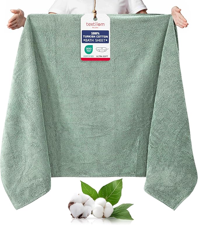 TEXTILOM 100% Turkish Cotton Oversized Luxury Bath Sheets, Jumbo & Extra Large Bath Towels Sheet for Bathroom and Shower with Maximum Softness & Absorbent (40 x 80 inches)- Green