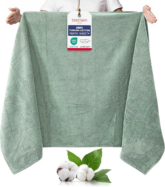 TEXTILOM 100% Turkish Cotton Oversized Luxury Bath Sheets, Jumbo & Extra Large Bath Towels Sheet for Bathroom and Shower with Maximum Softness & Absorbent (40 x 80 inches)- Green