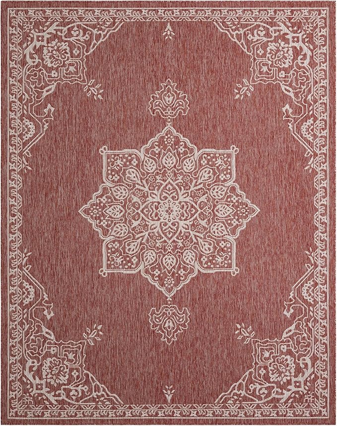 Unique Loom Outdoor Traditional Collection Area Rug - Antique (7' 10" x 10' Rectangle Rust Red/Ivory)