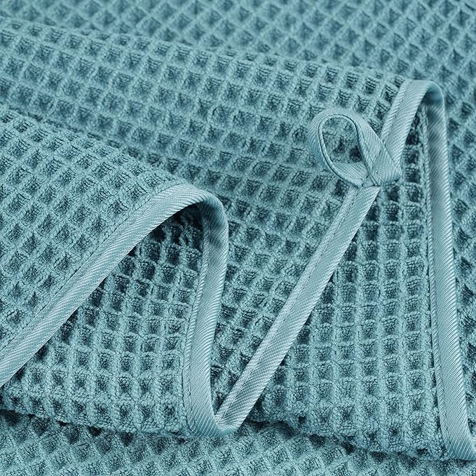 POLYTE Microfiber Quick Dry Lint Free Bath Sheet, 70 x 35 in, Set of 2 (Green, Waffle Weave)