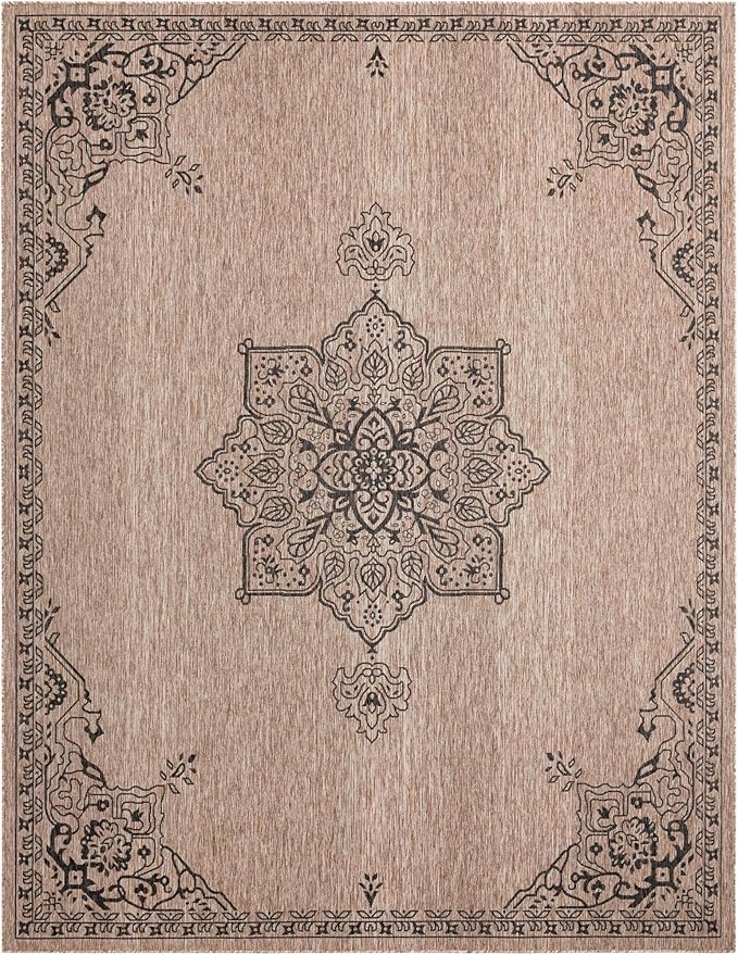 Unique Loom Outdoor Traditional Collection Area Rug - Antique (10' x 13' 1" Rectangle Beige/Black)