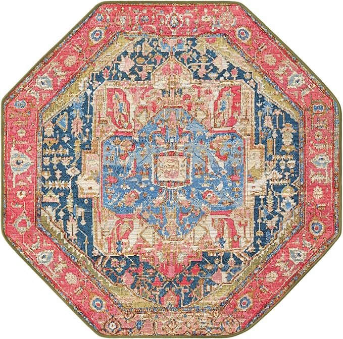 Unique Loom Outdoor Traditional Collection Area Rug - Limon (4' 1" Octagon Multi/Red)