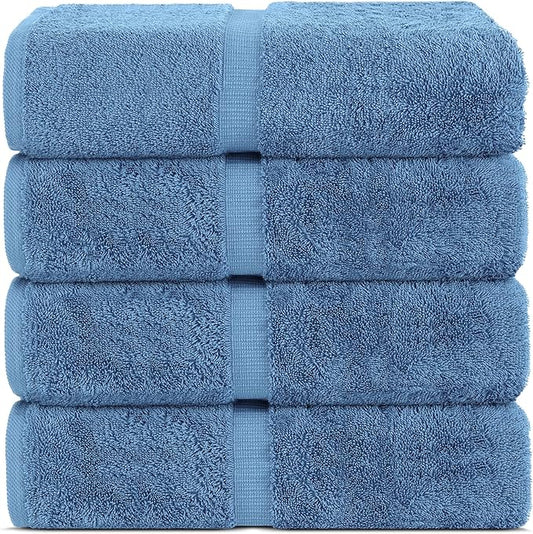 Chakir Turkish Linens 100% Cotton Premium Turkish Towels for Bathroom | 30'' x 60'' Large Bath Towels (4 Piece, Wedgewood)