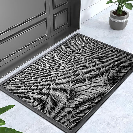 Yimobra Door Mat Outside Entrance, All-Season Waterproof Indoor Outdoor Doormat, All-Weather Non-Slip Welcome Mats for Front Door, Low Profile, Patio Porch, 29.5x17, Grey