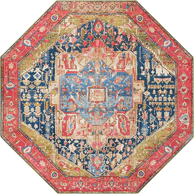 Unique Loom Outdoor Traditional Collection Area Rug - Limon (7' 10" Octagon Multi/Red)