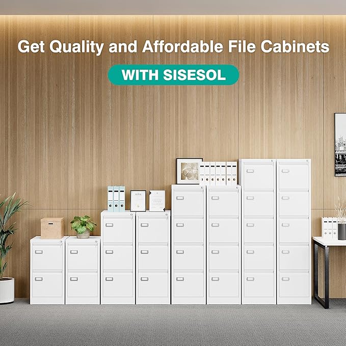 SISESOL 4 Drawer File Cabinet with Lock and Tag,White Vertical File Cabinet,Narrow Locking Filing Cabinets with Drawers,Metal Filing Storage for Home Office Fit A4 Legal/Letter Size,-Assembly Required