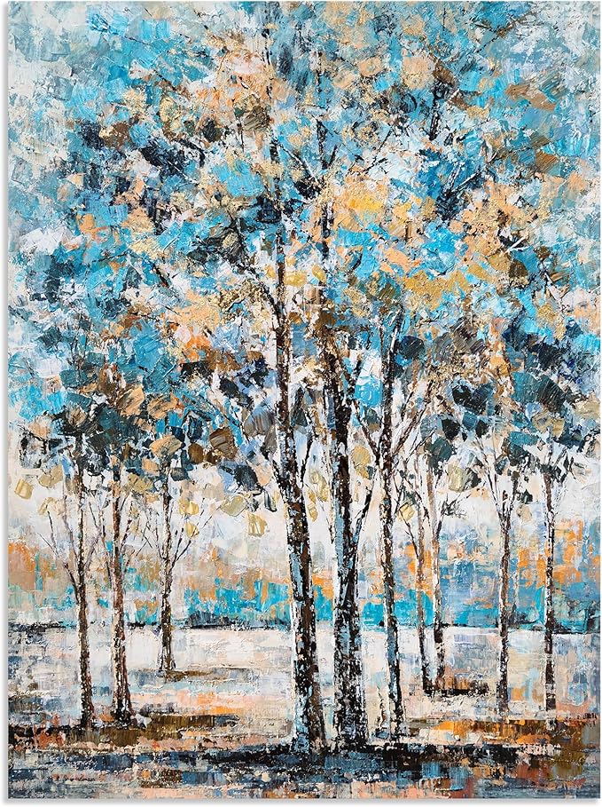 NdcSkyArt Blue Tree Canvas Wall Art - Abstract Forest Paintings for Modern Living Room, Bedroom, and Bathroom Décor