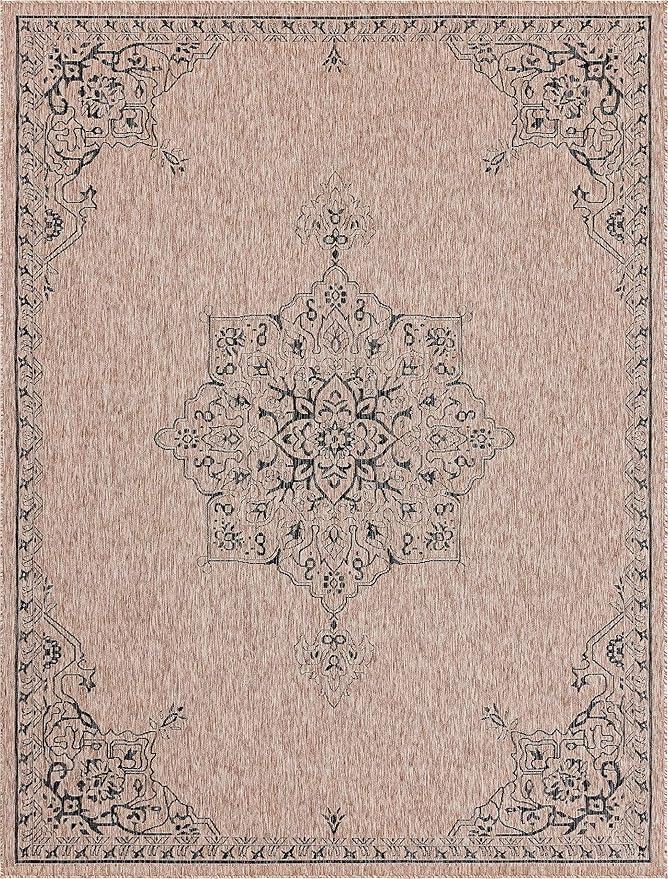 Unique Loom Outdoor Traditional Collection Area Rug - Antique (9' x 12' Rectangle, Beige/ Black)