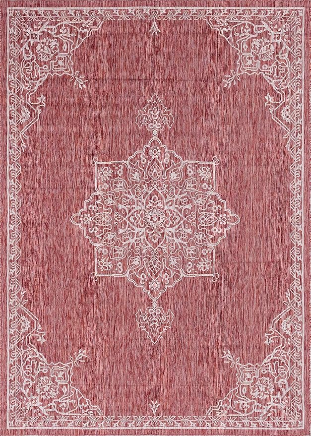 Unique Loom Outdoor Traditional Collection Area Rug - Antique (8' x 11' 4" Rectangle, Rust Red/ Gray)