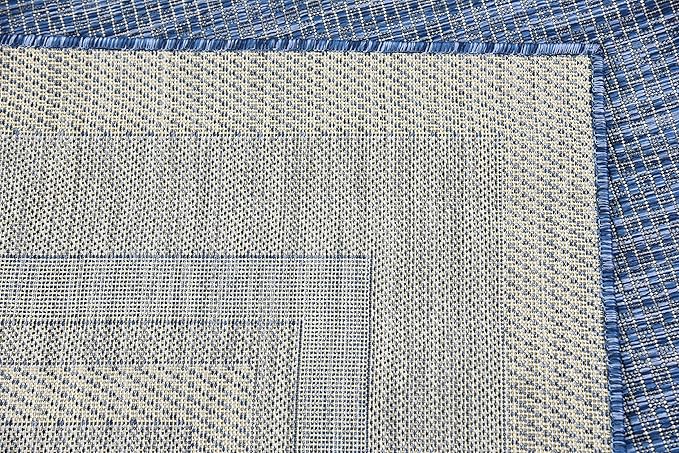 Unique Loom Outdoor Border Collection Area Rug - Soft Border (8' x 11' 4" Rectangle, Blue/ Ivory)