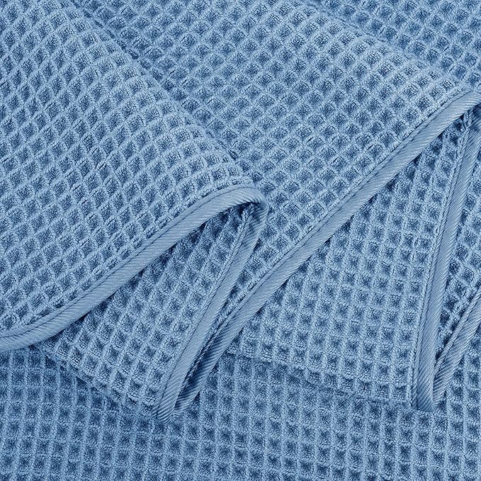 POLYTE Microfiber Quick Dry Lint Free Bath Sheet, 70 x 35 in, Set of 2 (Blue, Waffle Weave)