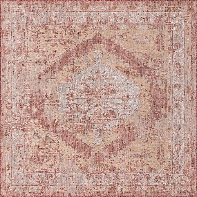 Unique Loom Outdoor Traditional Collection Area Rug - Valeria (13' Square Rust Red/Ivory)