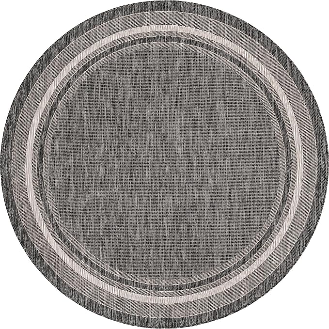 Unique Loom Outdoor Border Collection Area Rug - Soft Border (7' 10" Round, Black/ Ivory)