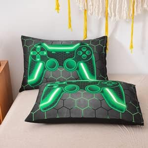 NTBED Game Console Comforter Set for Boys Girls Kids Geometric Lightweight Microfiber Bedding Sets (Green, Full)