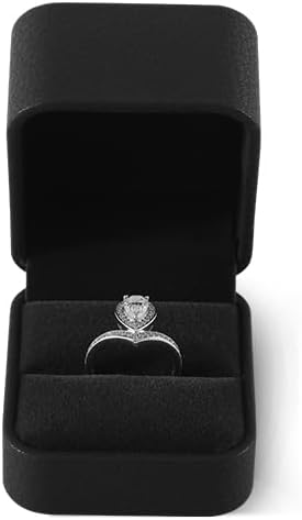 Premium Wedding Ring Boxes - Luxury Proposal Box, Black Leather Single Ring Organizer