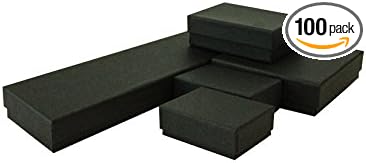 TheDisplayGuys - 100-Pack #99 Cotton Filled Cardboard Paper Jewelry Boxes Gift Case - Matte Black (5 Sizes Assortment) - for Shipping or Storage