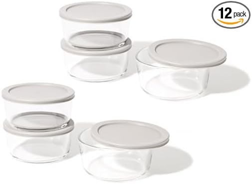 12-Piece Glass Food Storage Containers Set (6 Containers + 6 BPA-Free Lids) | 4-Cup, Leakproof | Microwave, Freezer, Oven & Dishwasher Safe | Ideal for Meal Prep & Pantry Organization