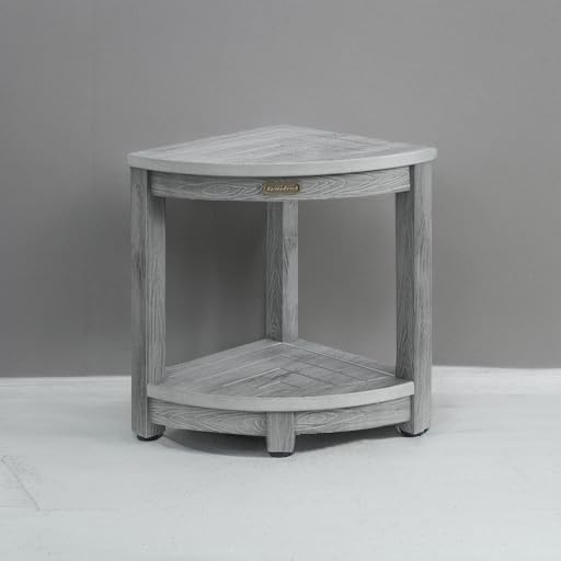 Waterproof Shower Bench for Inside Shower, Gray HDPS Corner Shower Stool for Shaving Legs, Poly Lumber Shower Foot Seat, Plastic Bathroom Shower Bench Seat with Storage Shelf, Non-Slip/No-Maintenance