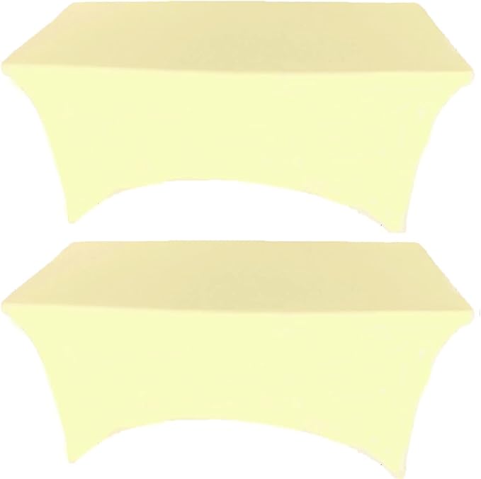 2 Pack 4FT Ivory Spandex Tablecloth Stretch Fitted Table Cover for Rectangular Table Event, Wedding, Banquet and Parties