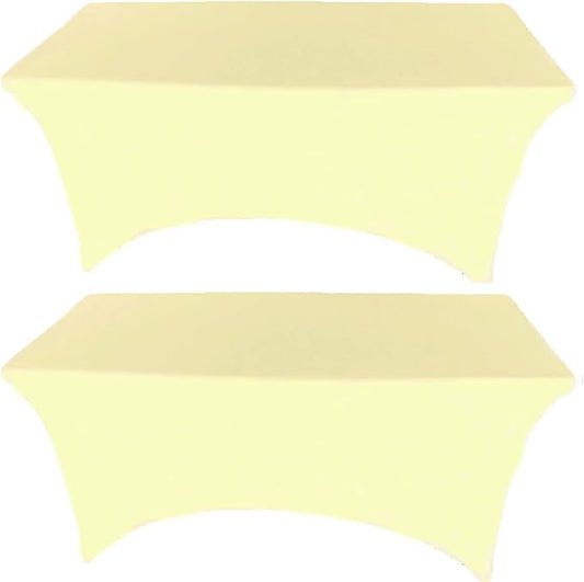 2 Pack 4FT Ivory Spandex Tablecloth Stretch Fitted Table Cover for Rectangular Table Event, Wedding, Banquet and Parties