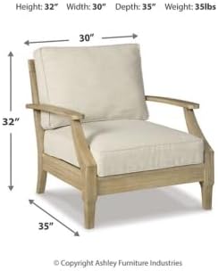 Signature Design by Ashley Clare View Outdoor Lounge Chair, All-weather Foam Cushion, Protective Finish, Eucalyptus Wood , 30" W x 35" D x 32" H, Beige