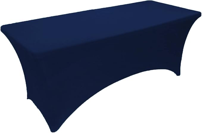 2 Pack 8FT Navy Blue Spandex Tablecloth Stretch Fitted Table Cover for Rectangular Table Event, Wedding, Banquet and Parties