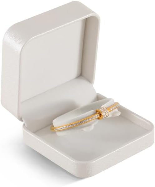 Bracelet Box, Leather Gift Box For Women,Premium Jewelry Boxes,Luxury Bangle Box (White)