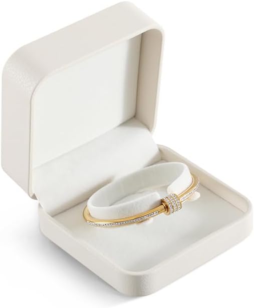 Bracelet Box, Leather Gift Box For Women,Premium Jewelry Boxes,Luxury Bangle Box (White)