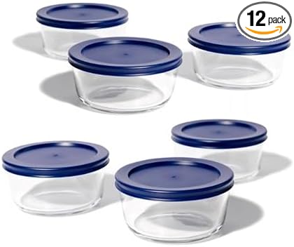 12-Piece Glass Food Storage Containers Set (6 Containers + 6 BPA-Free Lids) | 2-Cup, Leakproof | Microwave, Freezer, Oven & Dishwasher Safe | Ideal for Meal Prep & Pantry Organization
